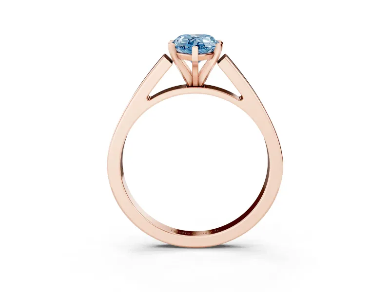 Fancy Blue Pear Cut Diamond Solitaire Engagement Ring Set in Rose gold with Prong Setting and Tapered Band