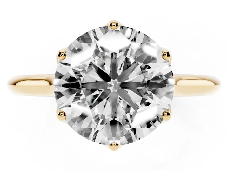 Round Cut Diamond Solitaire Cathedral Ring Set in Yellow gold with Prong Setting