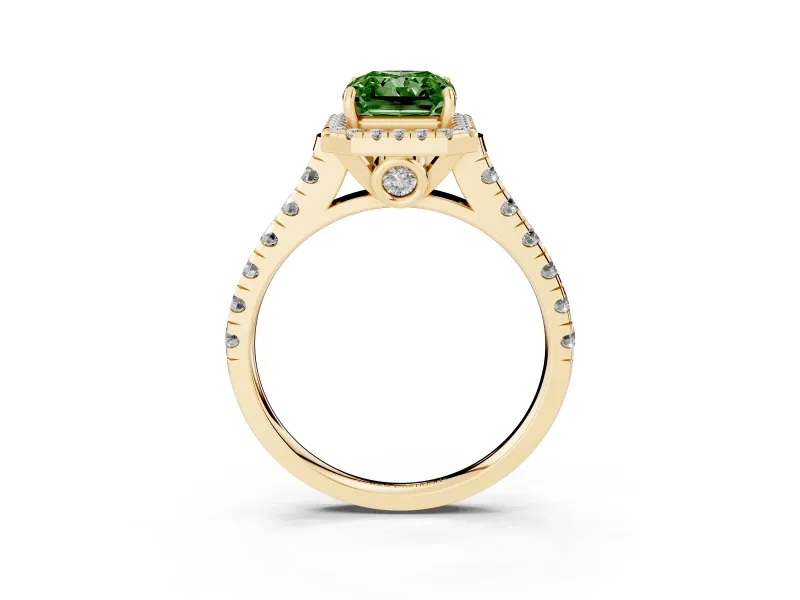 Radiant Cut Accented Halo Engagement Ring Setting for a Fancy Green Lab-Grown Diamond | Yellow Gold