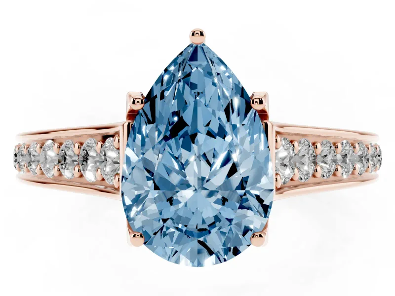 Pear-Shaped Graduated Pavé Engagement Ring Setting for a Fancy Blue Lab-Grown Diamond | Rose Gold