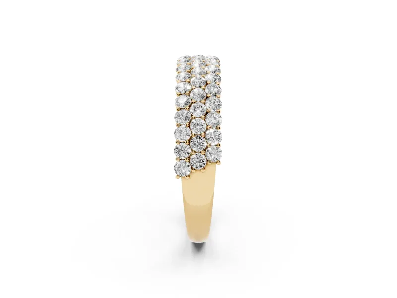 Round Lab-Grown Diamond Three Row Pave Promise Ring | Shared Prongs | Yellow Gold