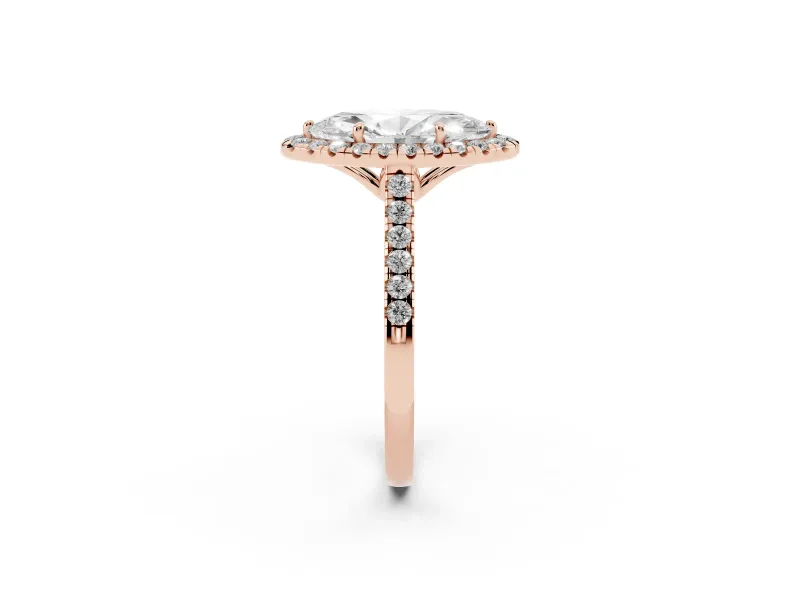 Marquise Raised Halo Engagement Ring Setting | Pave Band | Rose Gold