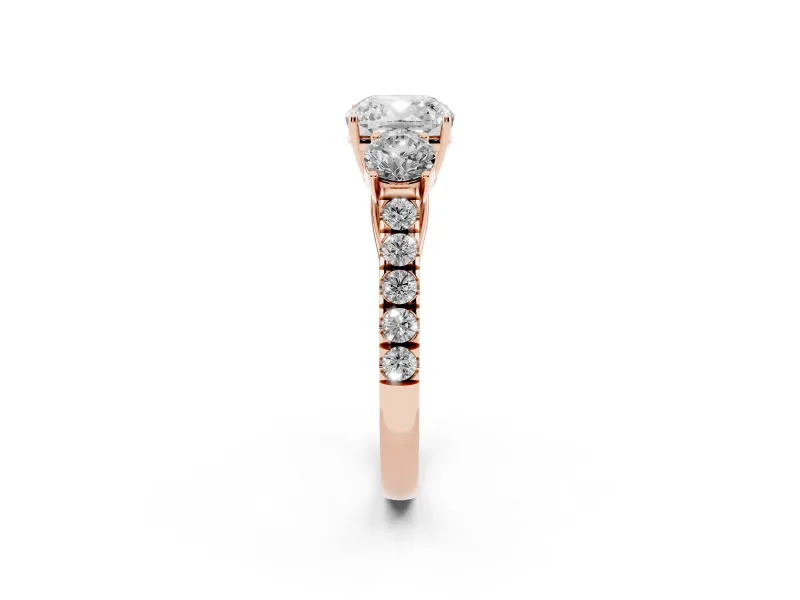 Cushion Cut Three Stone Engagement Ring Setting | Rose Gold