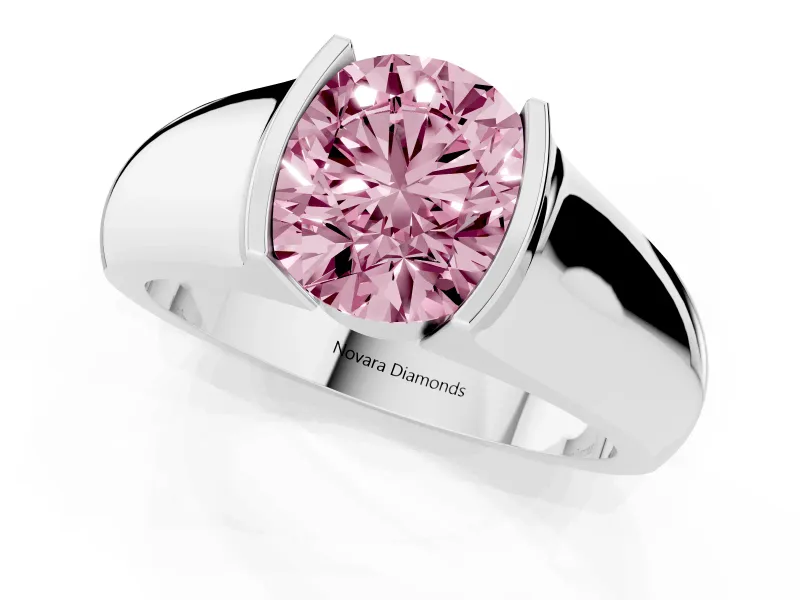 Round Half Bezel Engagement Ring Setting for a Fancy Pink Lab-Grown Diamond | Wide Band | Platinum