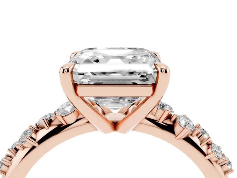 Asscher Cut Graduated Accent Engagement Ring Setting | Scattered Shoulders | Rose Gold