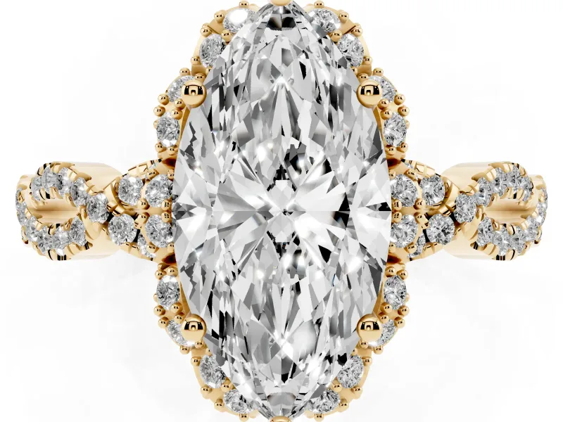 Marquise Milgrain Halo Engagement Ring Setting | Graduated Shoulders | Yellow Gold
