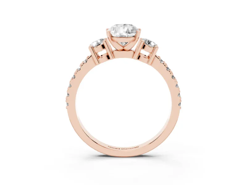 Three-Stone Pear Cut Diamond Pavé Band Ring Set in Rose gold with Prong Setting