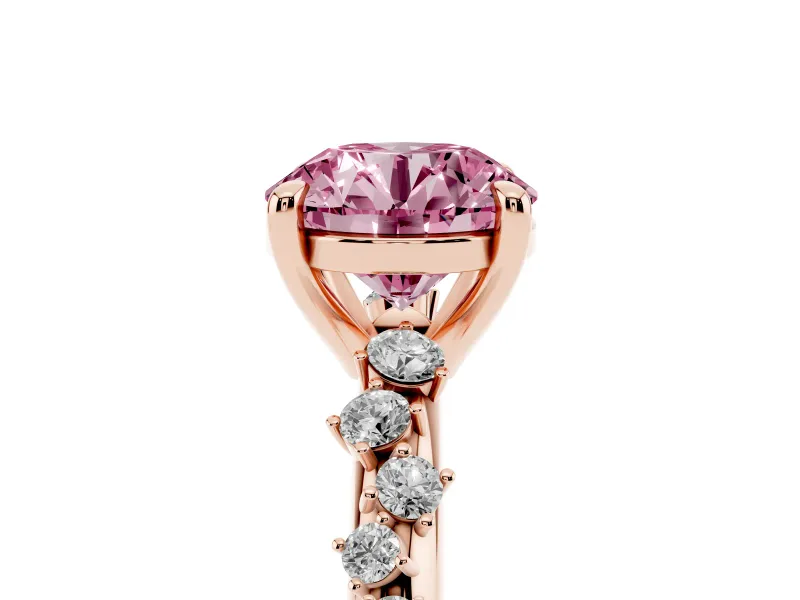 Round Graduated Accent Engagement Ring Setting for a Fancy Pink Lab-Grown Diamond | Rose Gold