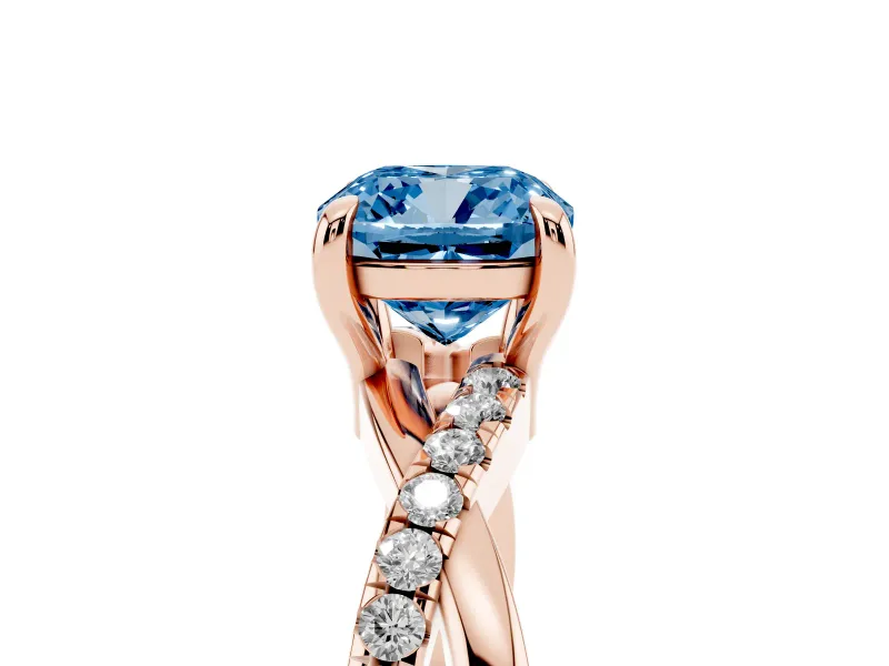 Cushion Cut Twist Engagement Ring Setting for a Fancy Blue Lab-Grown Diamond | Rose Gold