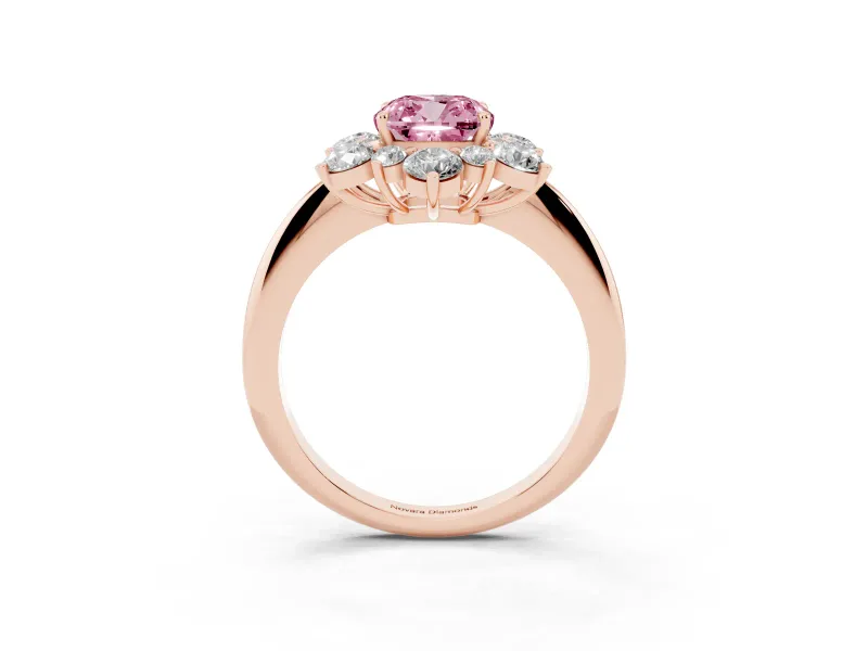 Cushion Cut Cluster Halo Engagement Ring Setting for a Fancy Pink Lab-Grown Diamond | Rose Gold