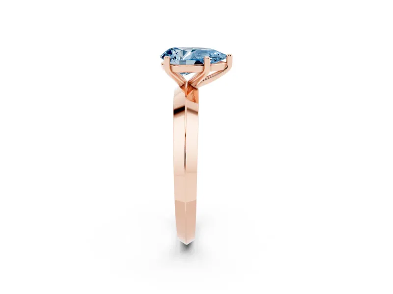 Fancy Blue Pear Cut Diamond Solitaire Engagement Ring Set in Rose gold with Flat Band and Prong Setting