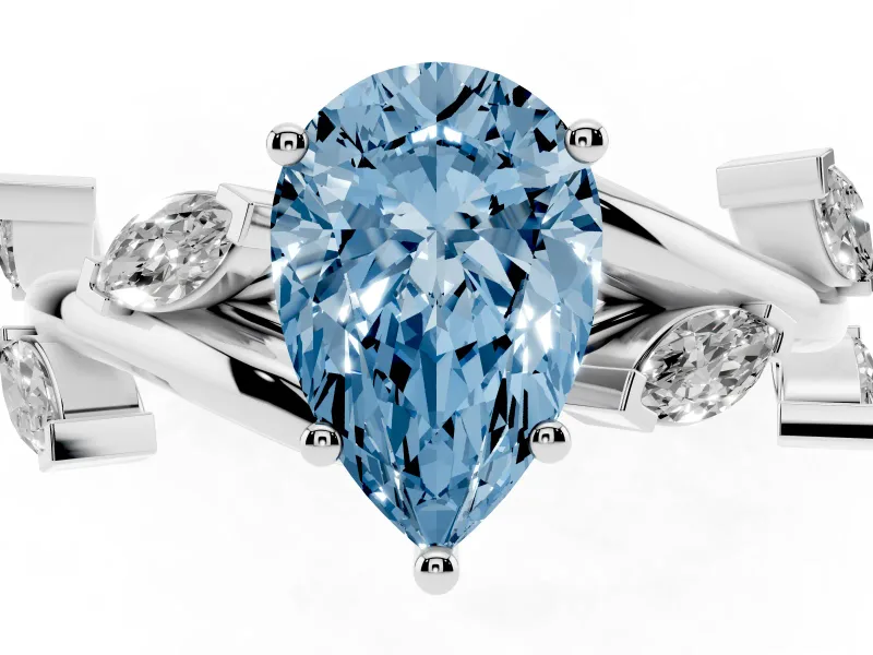 Pear-Shaped Twisted Vine Engagement Ring Setting for a Fancy Blue Lab-Grown Diamond | Marquise Leaves | Sterling Silver