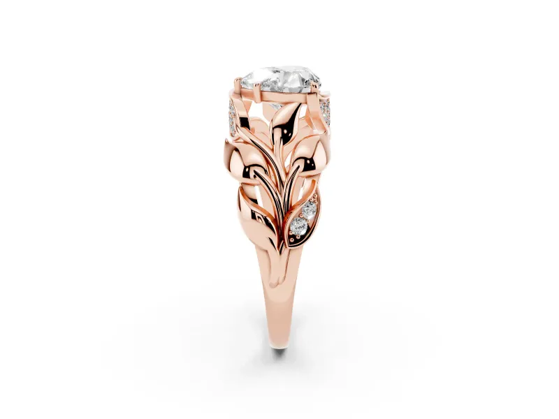 Heart-Shaped Leaf Bypass Engagement Ring Setting | Pave Leaf Accents | Rose Gold