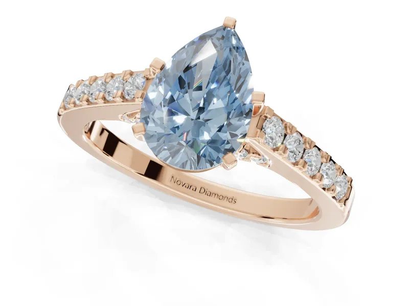 Pear-Shaped Pavé Solitaire Engagement Ring Setting for a Fancy Blue Lab-Grown Diamond | Crossover Gallery | Rose Gold