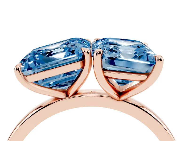 Fancy Blue Asscher Cut and Emerald Cut Toi Moi Ring Set in Rose gold with Prong Setting