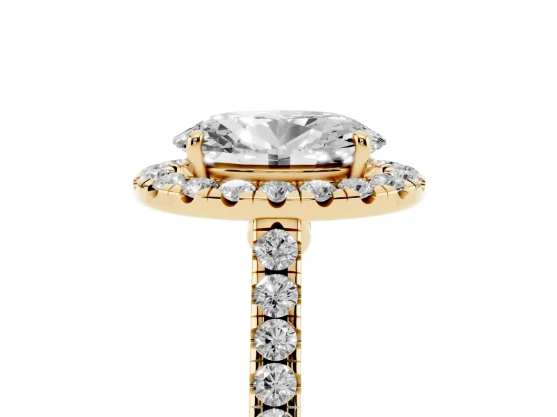 Oval Halo Engagement Ring Setting | Pave Shoulders | Yellow Gold