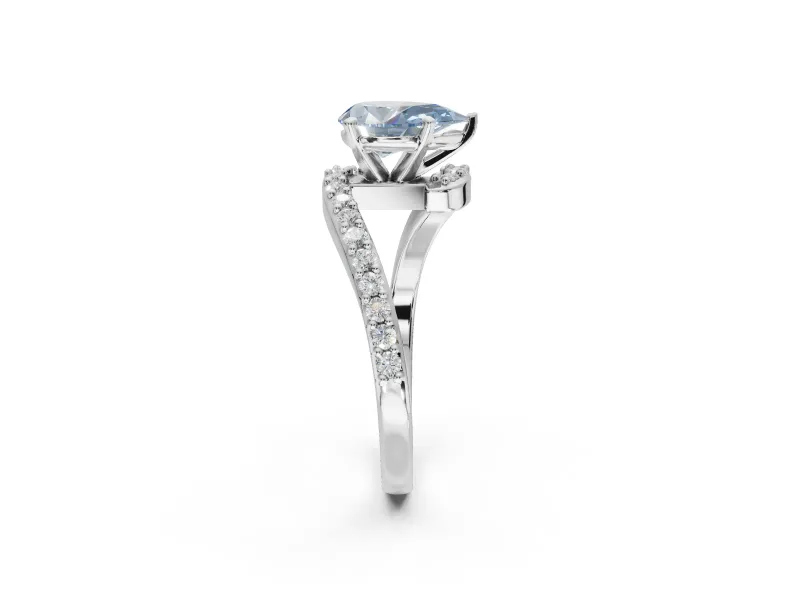 Pear-Shaped Bypass Pavé Engagement Ring Setting for a Fancy Blue Lab-Grown Diamond | White Gold