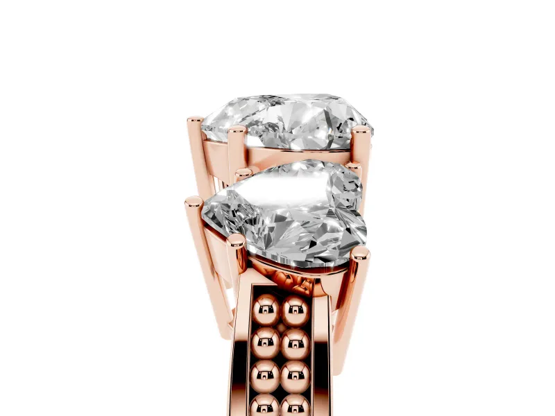 Heart-Shaped Three Stone Engagement Ring Setting | Beaded Shoulders | Rose Gold