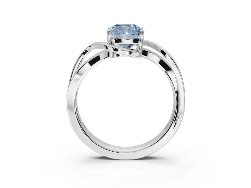 Cushion Cut Bypass Solitaire Engagement Ring Setting for a Fancy Blue Lab-Grown Diamond | Pavé Strands | Platinum