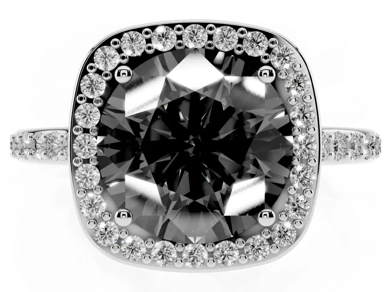 Round Pavé Halo Engagement Ring Setting for a Black Center | White Gold
