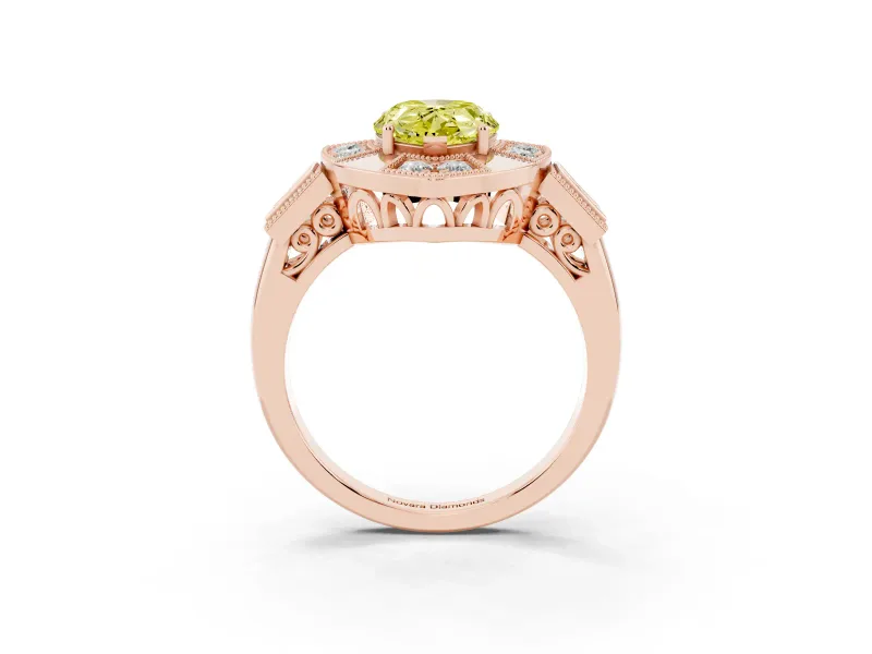 Pear-Shaped Milgrain Sectioned Halo Engagement Ring Setting for a Fancy Yellow Lab-Grown Diamond | Rose Gold