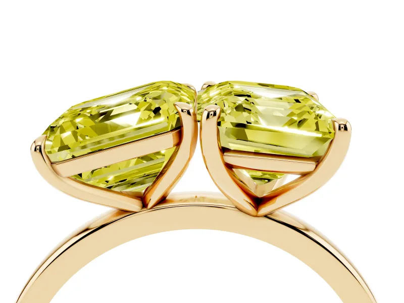 Fancy Yellow Asscher Cut and Emerald Cut Toi Moi Ring Set in Yellow gold with Prong Setting