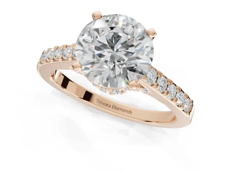 Round Pavé Solitaire Engagement Ring Setting | Crossover Gallery | Rose Gold