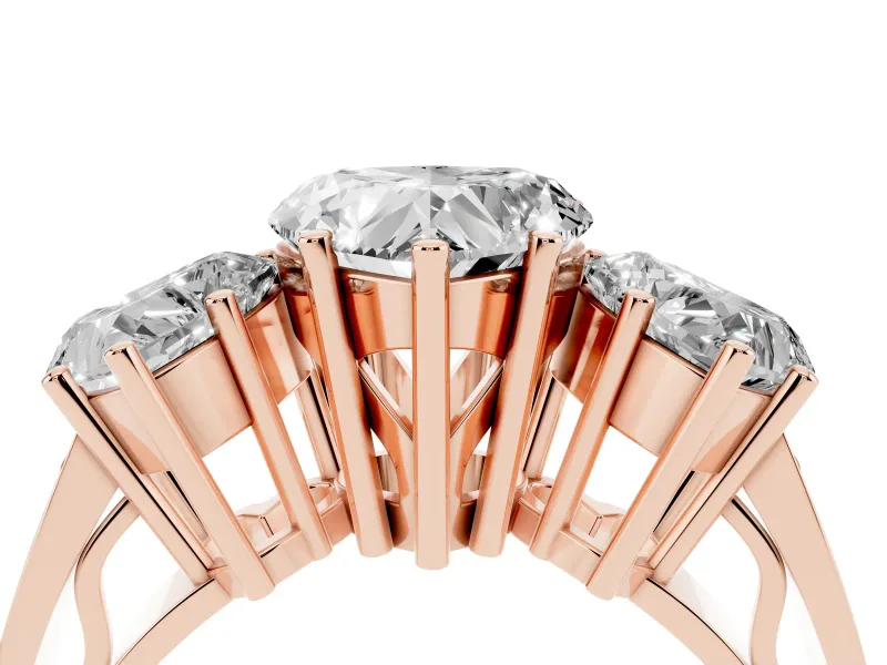 Heart-Shaped Three Stone Engagement Ring Setting | Beaded Shoulders | Rose Gold