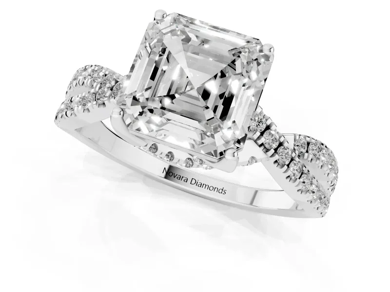 Asscher Cut Twisted Split Shank Pave Engagement Ring Setting | Pave Gallery | White Gold