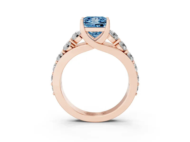 Princess Cut Graduated Engagement Ring Setting for a Fancy Blue Lab-Grown Diamond | Rose Gold
