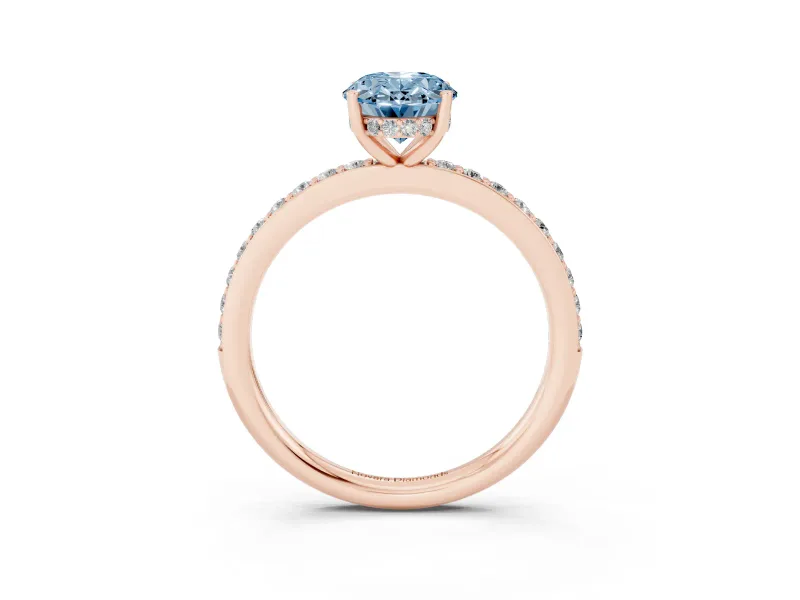 Oval Hidden Halo Engagement Ring Setting for a Fancy Blue Lab-Grown Diamond | Pavé Band | Rose Gold
