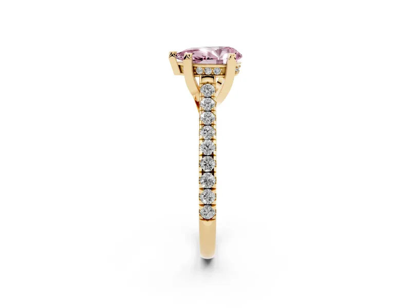 Pear-Shaped Hidden Halo Pave Engagement Ring Setting for a Fancy Pink Lab-Grown Diamond | Claw Prongs | Yellow Gold