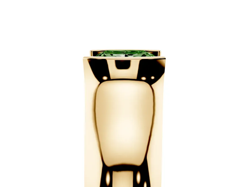 Princess Cut Half Bezel Solitaire Engagement Ring Setting for a Fancy Green Lab-Grown Diamond | Wide Band | Yellow Gold