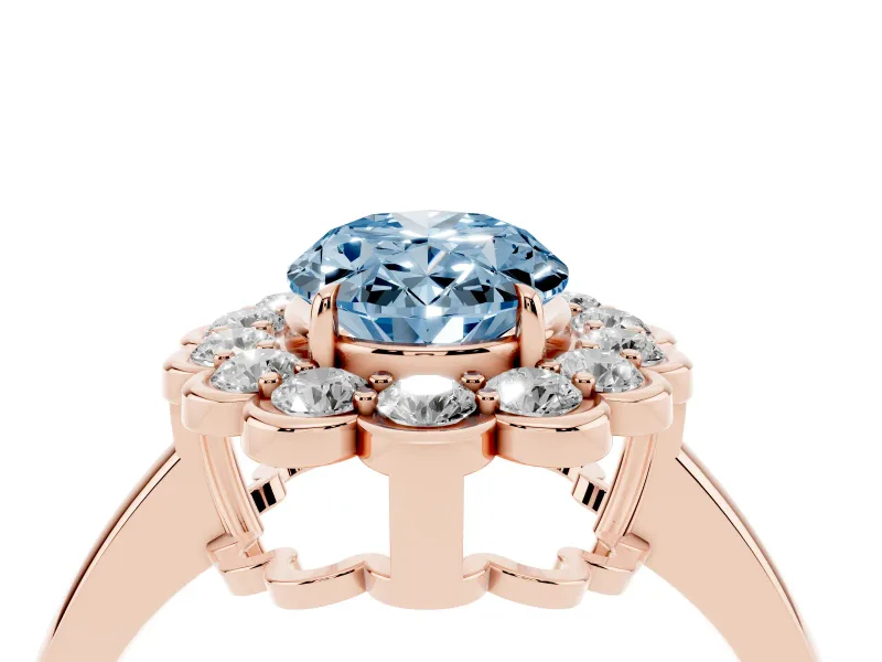 Oval Scalloped Cluster Halo Engagement Ring Setting for a Fancy Blue Lab-Grown Diamond | Plain Band | Rose Gold