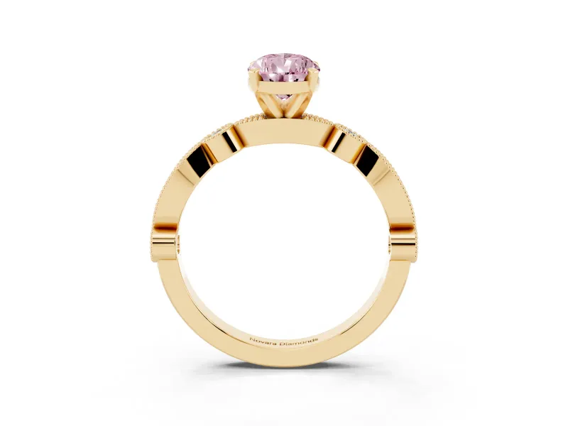 Pear-Shaped Vintage Milgrain Engagement Ring Setting for a Fancy Pink Lab-Grown Diamond | Bezel Accents | Yellow Gold