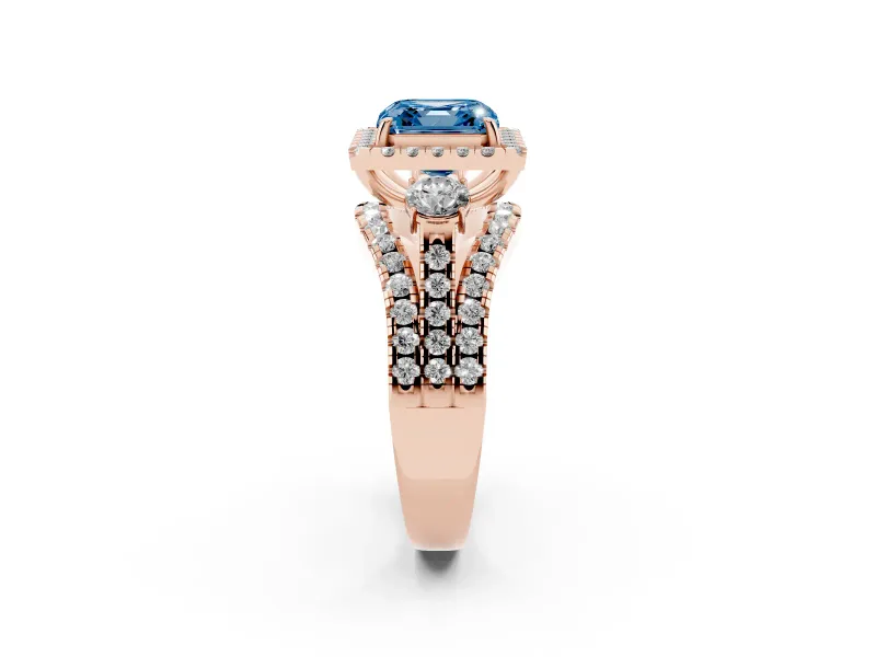 Asscher Cut Halo Split Shank Engagement Ring Setting for a Fancy Blue Lab-Grown Diamond | Round Side Stones | Rose Gold