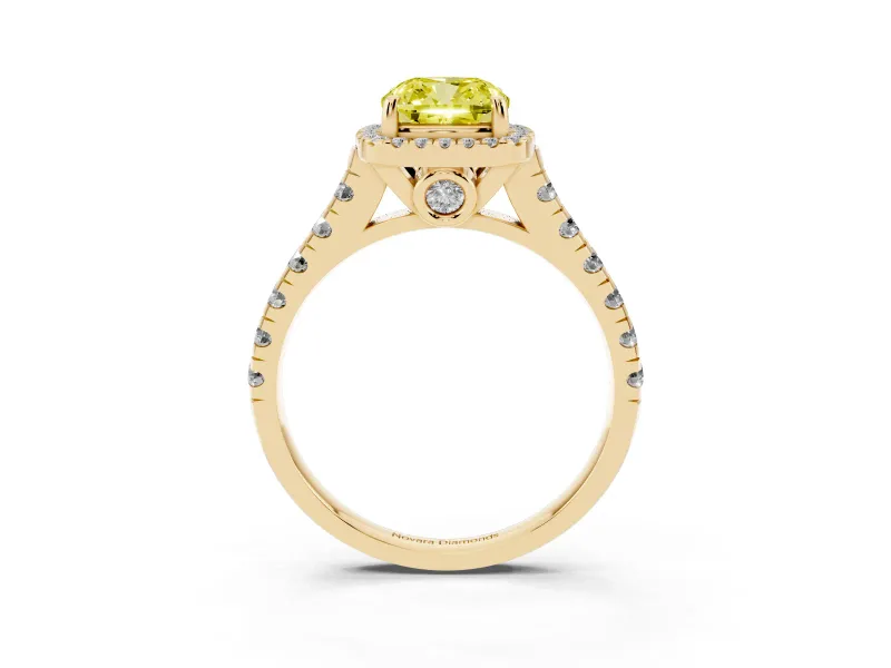Cushion Cut Accented Halo Engagement Ring Setting for a Fancy Yellow Lab-Grown Diamond | Yellow Gold