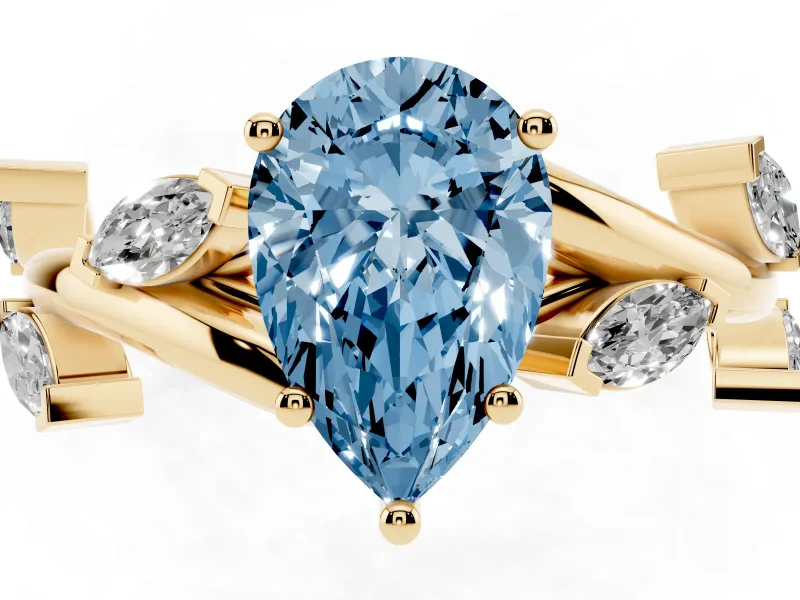 Pear-Shaped Twisted Vine Engagement Ring Setting for a Fancy Blue Lab-Grown Diamond | Yellow Gold
