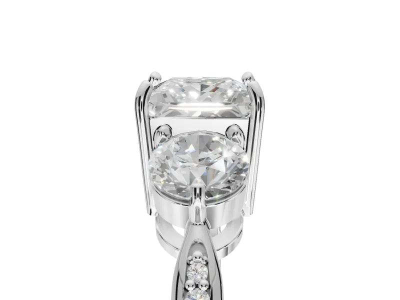 Princess Cut Three Stone Engagement Ring Setting | Tapered Pave Band | White Gold