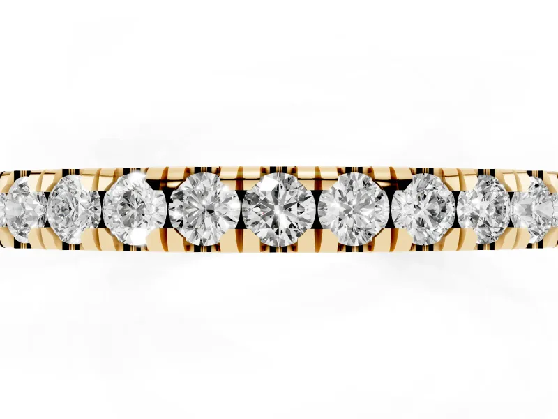 Round Diamond Slender Eternity Band Set in Yellow gold with Pavé U-Prong Setting