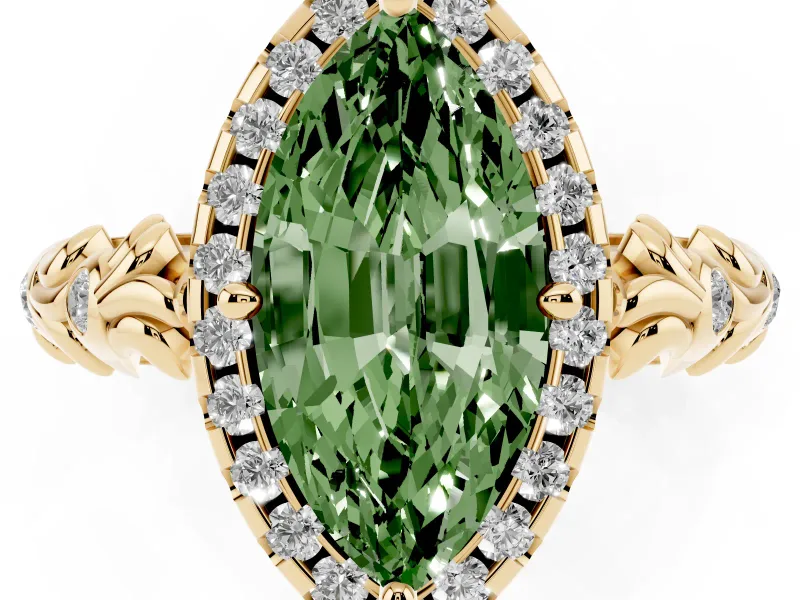 Marquise Leaf Halo Engagement Ring Setting for a Fancy Green Lab-Grown Diamond | Yellow Gold
