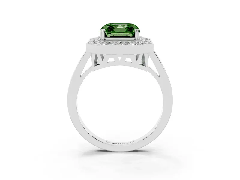 Asscher Cut Halo Engagement Ring Setting for a Fancy Green Lab-Grown Diamond | Polished Halo Rim | Sterling Silver