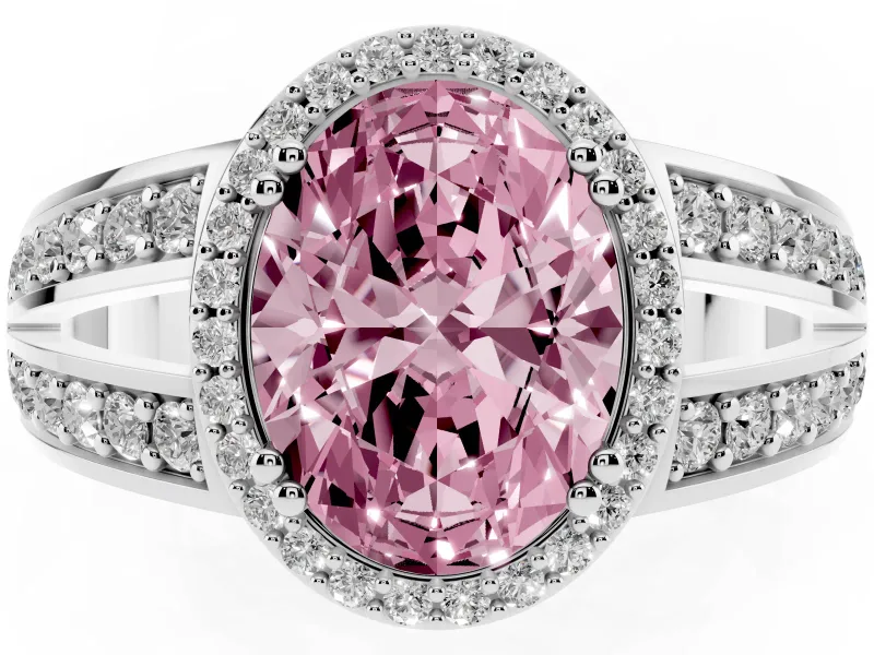 Oval Halo Engagement Ring Setting for a Fancy Pink Lab-Grown Diamond | Split Shank | Platinum