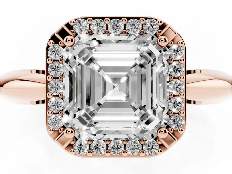 Asscher Cut Halo Engagement Ring Setting | Plain Tapered Band | Rose Gold