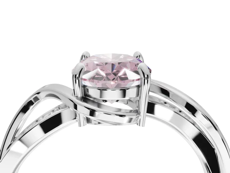 Oval Bypass Solitaire Engagement Ring Setting for a Fancy Pink Lab-Grown Diamond | Pavé Strands | Sterling Silver