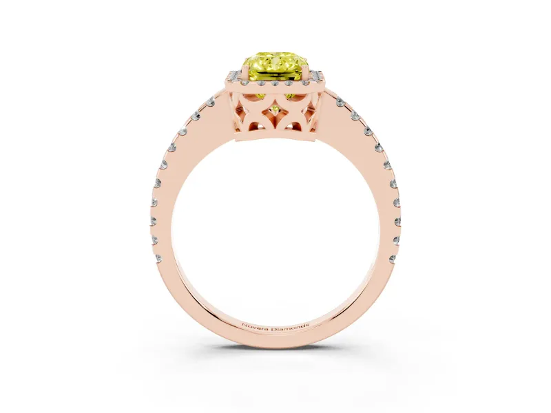 Radiant Cut Pave Halo Engagement Ring Setting for a Fancy Yellow Lab-Grown Diamond | Rose Gold