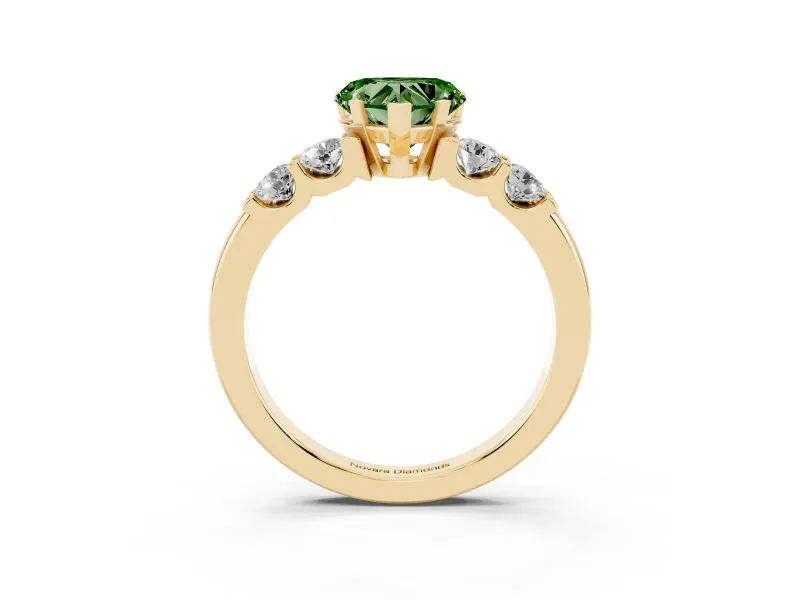 Heart-Shaped Five Stone Engagement Ring Setting for a Fancy Green Lab-Grown Diamond | Yellow Gold