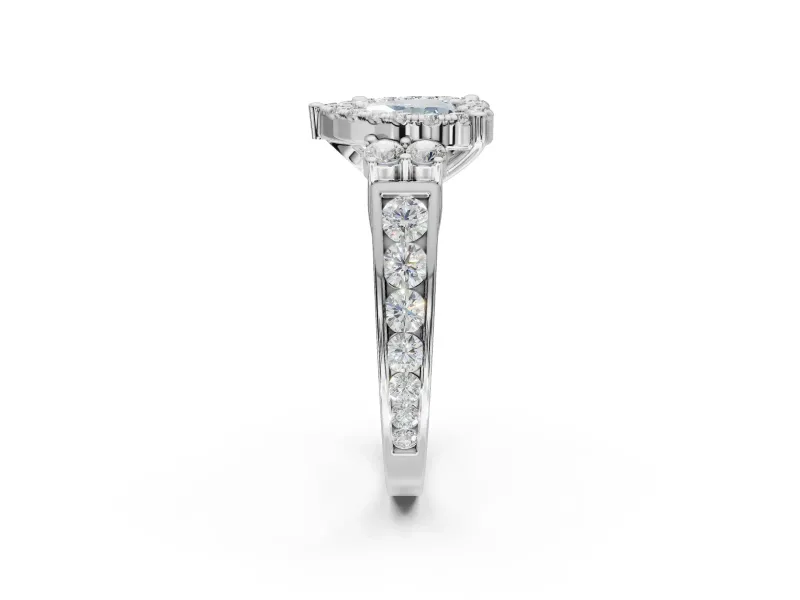 Heart-Shaped Halo Engagement Ring Setting for a Fancy Blue Lab-Grown Diamond | Graduated Channel Band | White Gold