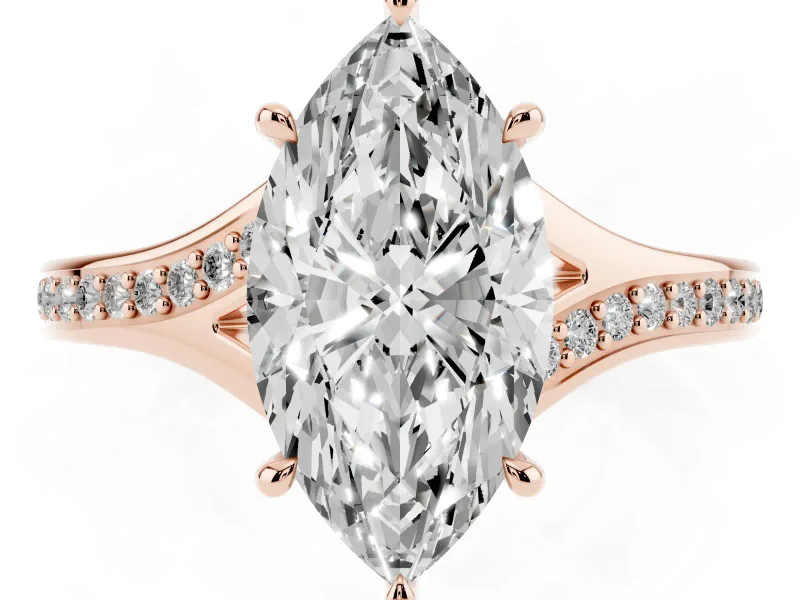 Marquise Pave Solitaire Engagement Ring Setting | Sweeping Shoulders | Rose Gold