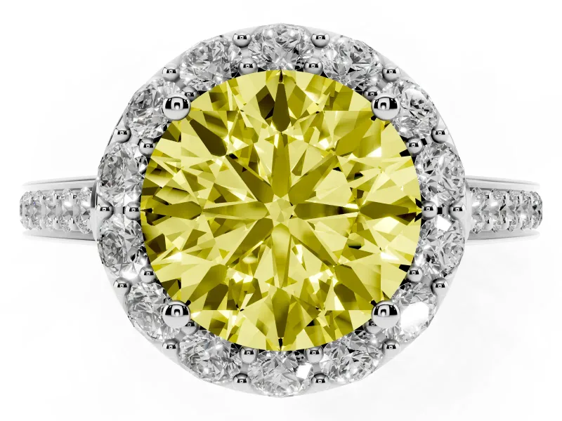 Fancy Yellow Round Cut Diamond Floral Halo Ring Set in Silver with Pavé Band and Prong Setting